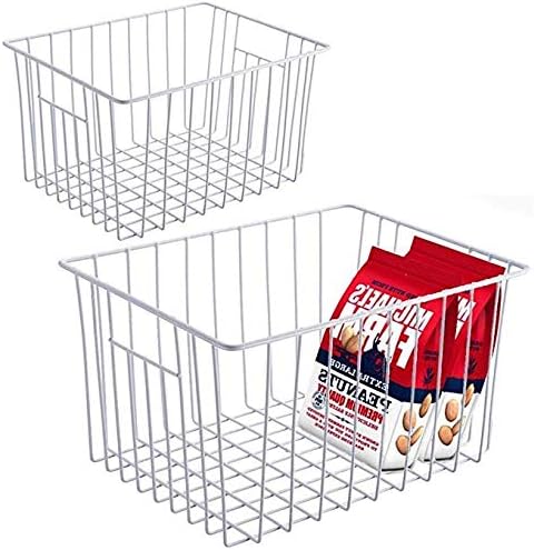 Slideep Freezer Baskets Storage Basket Organizers, Deep Wire Farmhouse Bins Container with Handles for Kitchen, Pantry, Cabin