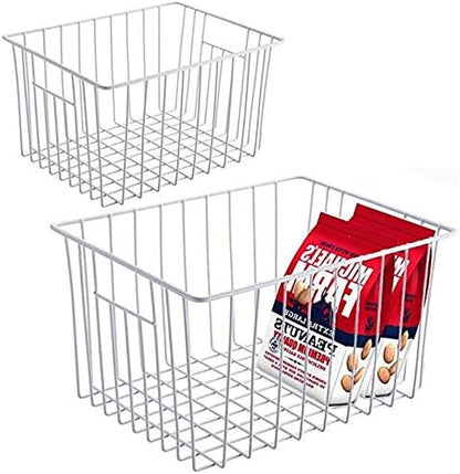 Slideep Freezer Baskets Storage Basket Organizers, Deep Wire Farmhouse Bins Container with Handles for Kitchen, Pantry, Cabin