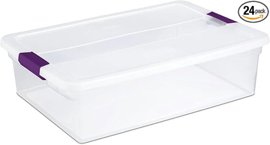 Sterilite 24-Pack 32 Quart ClearView Latch Box, Stackable Organizer Bins with Latching Lids - Clear Plastic Organization Cont
