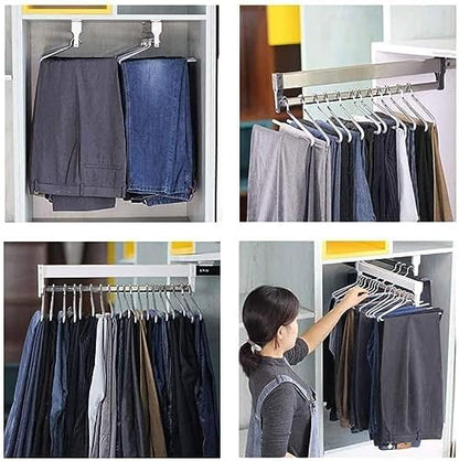 Pull-Out Clothes Rail,Extendable Pull Out Closet Rod - Wardrobe Pull-Out Trousers Rack, Pull Out 30-80cm Clothes Rail, Steel 
