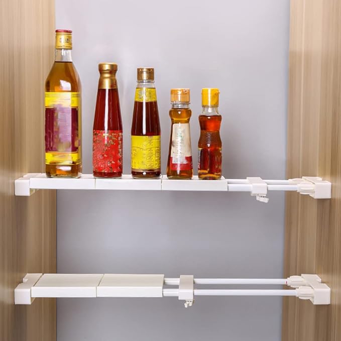 Extendable Narrow Closet Tension Shelf Slim Cupboard Divider Rod Adjustable Cabinet Organization Storage Rack Windowsill Bath