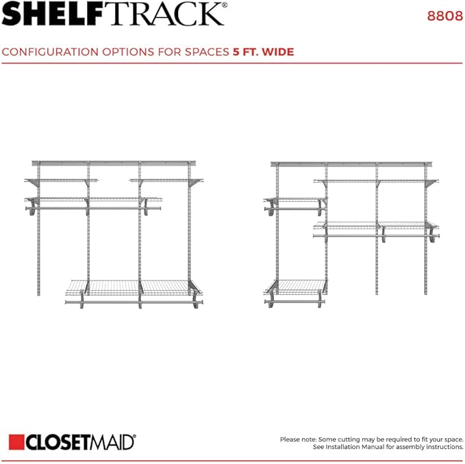 ClosetMaid ShelfTrack Wire Closet Organizer System, Adjustable from 4 to 6 Ft., with Shelves, Clothes Rods, Hardware, Durable