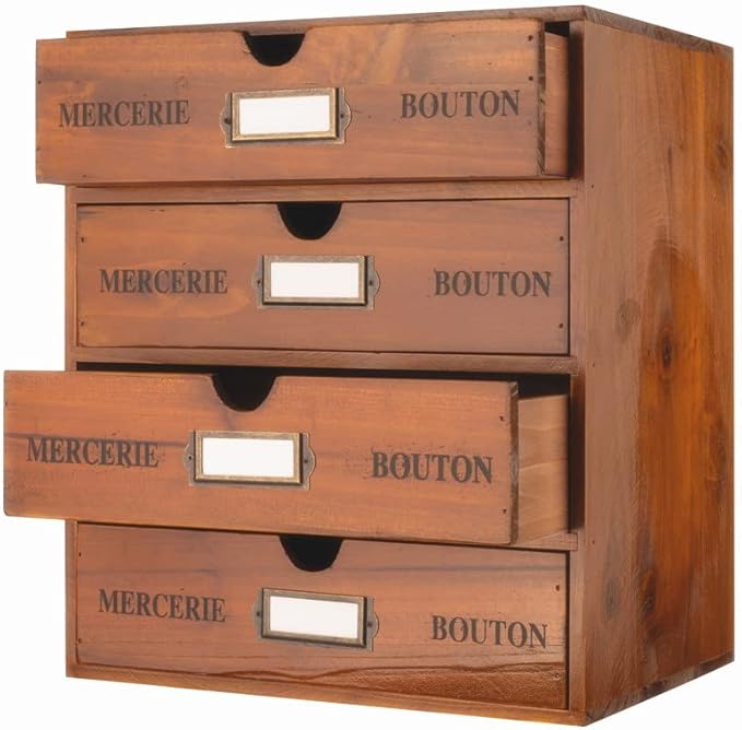 Wooden Storage Box with Drawers Vintage Office Supplies and Accessories Letter Tray Wood Desktop File Organizer 4 Tier Paper 