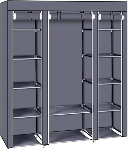 Karlhome 5-Tier Canvas Wardrobe, Portable Fabric Wardrobe with Shelves and Cover for Hanging Clothes, Clothes Rail with Cover