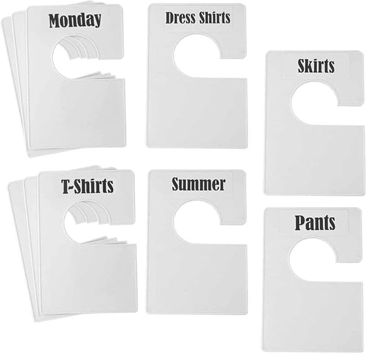 10 Pack White Clothing Rack Size Dividers Plus 60 Labels (1 Inch) and 16 Large Blank Labels, Large Rectangular Clothing Close