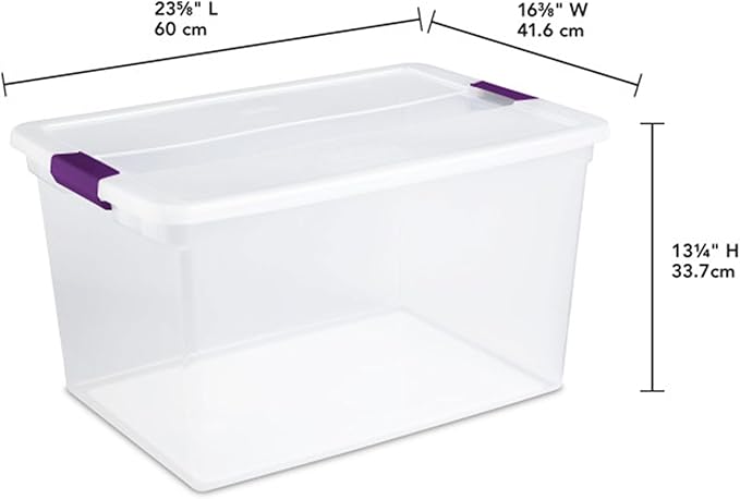 Sterilite 66 Qt ClearView Latch Storage Box, Stackable Bin with Latching Lid, Plastic Container to Organize Clothes in Closet