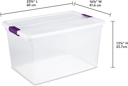 Sterilite 66 Qt ClearView Latch Storage Box, Stackable Bin with Latching Lid, Plastic Container to Organize Clothes in Closet