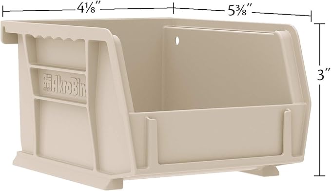 Akro-Mils 30210 AkroBins Plastic Storage Bins, Space-Saving Stackable Bins for Garage, Pantry, Craft Organization, 5" x 4" x 