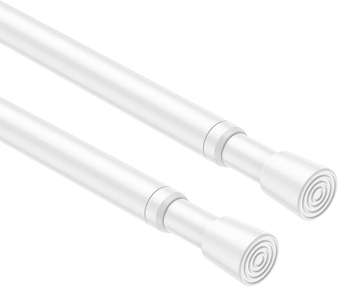 2PCS Small Tension Curtain Rod 27 to 46 Inch,White Short Curtain Rods No Drilling,Loaded Expandable Spring Curtain Rods for W