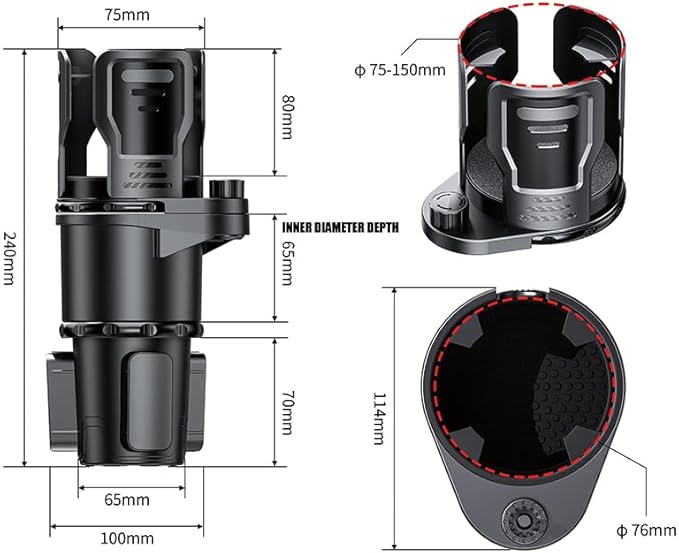 Upgrade Dual Cup Holder Expander, 2 in 1 Multifunction Cup Holder for Car with Lock, 360° Rotating Car Cup Drink Holder with 