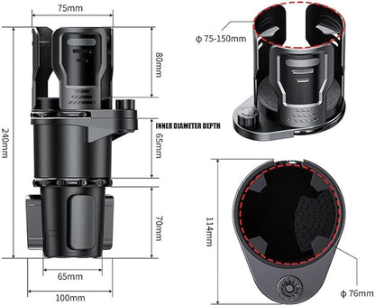 Upgrade Dual Cup Holder Expander, 2 in 1 Multifunction Cup Holder for Car with Lock, 360° Rotating Car Cup Drink Holder with 