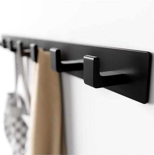 GWAAZXGZ Black Coat Rack Wall Mount - 12.5 inch Modern Metal Hook Rail with 4 Right-Angle Hooks, Drill-Mounted Organizer for 