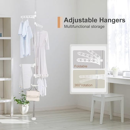 BAOYOUNI Corner Laundry Pole Coat Tree Hanger Telescopic Clothing Drying Rack Floor to Ceiling Tension Shelf Rod Metal Storag