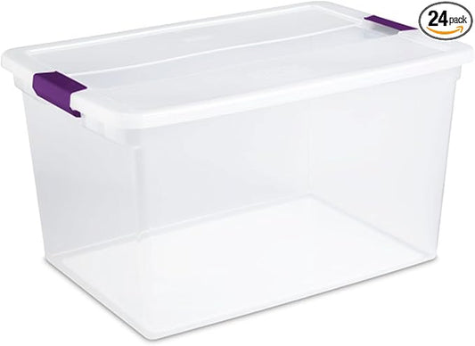 Sterilite 24-Pack 66 Quart ClearView Latch Box, Stackable Organizer Bins with Latching Lids - Clear Plastic Organization Cont