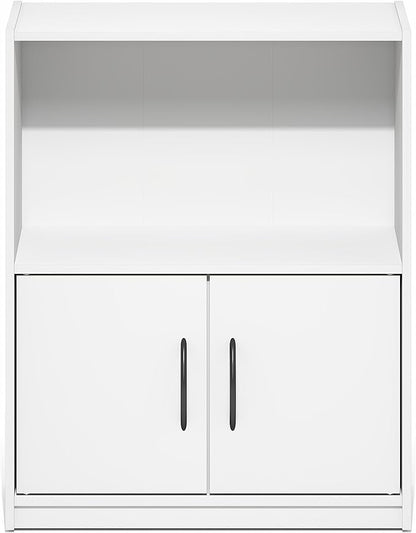 Furinno Gruen Book Shelf, 2-Tier Small Bookshelf, Bookcase with Open Shelf and Doors Storage Cabinet, 9.3 x 21.8 x 27, for Or