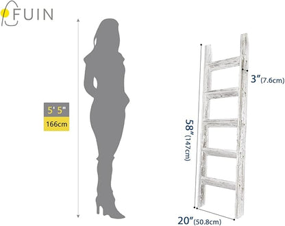 FUIN 5ft (58") Wood Blanket Ladder Living Room Decorative Wall Leaning Farmhouse Quilt Display Holder Wooden Towel Rack for B