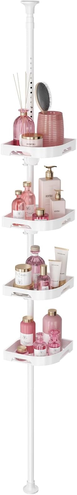 Tension Pole Shower Caddy Organizer with 4 Tier L-Shaped Rust Resistant Bathroom Corner Shelves with 34-124 Inch Adjustable N