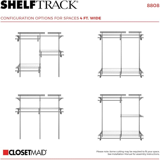 ClosetMaid ShelfTrack Wire Closet Organizer System, Adjustable from 4 to 6 Ft., with Shelves, Clothes Rods, Hardware, Durable