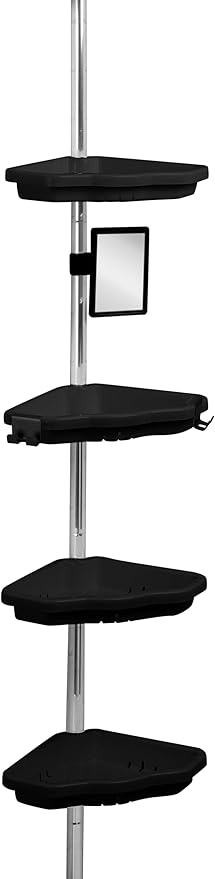 Bath Bliss Aluminum Corner Shower Organizer | 4 Tier | Holds Large Bottles | Expands 4Ft to 8Ft | Self Draining | Ant-fog Mir