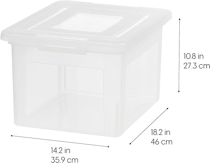 IRIS USA File Box, Plastic File Organizer with Lids for Letter/Legal File, Portable Document Box For Moving, Storage Bin with