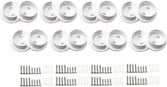 QCAA Heavy Duty Solid Metal Pole Socket Set, 1-3/8'', Matte White, 8 Pairs, Made in Taiwan