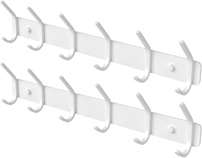 GWAAZXGZ Coat Rack Wall Mount Hooks - 15 Inch Matte White Metal 6-Hook Organizer Wall Mounted, Modern Kids Room, Entryway & B