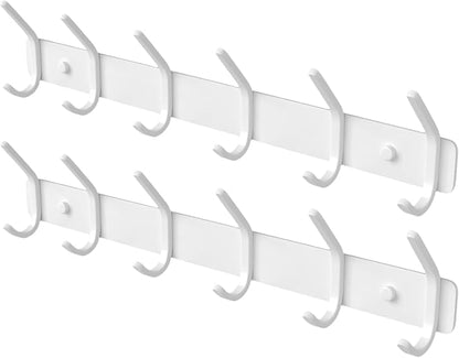 GWAAZXGZ Coat Rack Wall Mount Hooks - 15 Inch Matte White Metal 6-Hook Organizer Wall Mounted, Modern Kids Room, Entryway & B