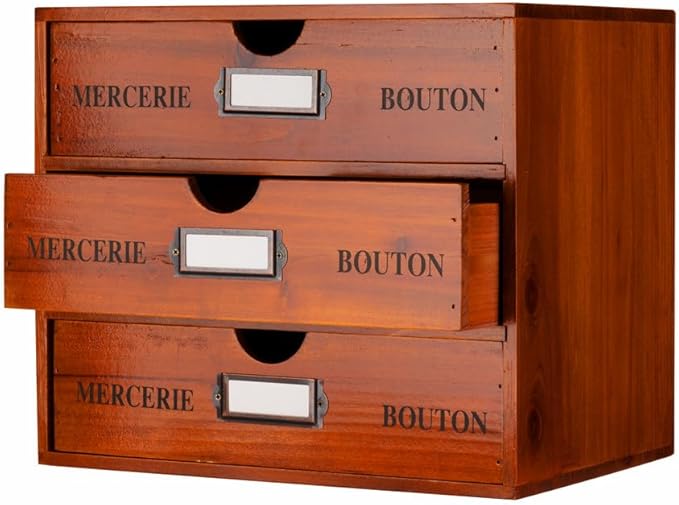 Wooden Storage Box Rustic Desktop Organizer with 3 Drawers Office Desk Accessories Shelf Large Craft Storage Containers Apoth
