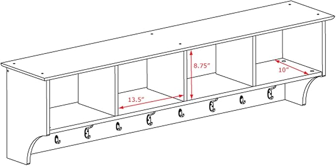 Prepac 60" Contemporary Wall Mounted Coat Rack, Coat Hooks Wall Mount with 4 Shelves, Ideal for Hallway or Entryway Storage S
