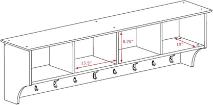 Prepac 60" Contemporary Wall Mounted Coat Rack, Coat Hooks Wall Mount with 4 Shelves, Ideal for Hallway or Entryway Storage S