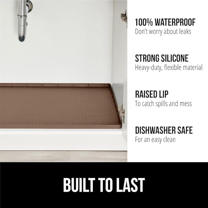 GORILLA GRIP Waterproof Silicone Under Sink Mat with Raised Lip for Kitchen and Bathroom, Cabinet Shelf Liner Stay in Place M
