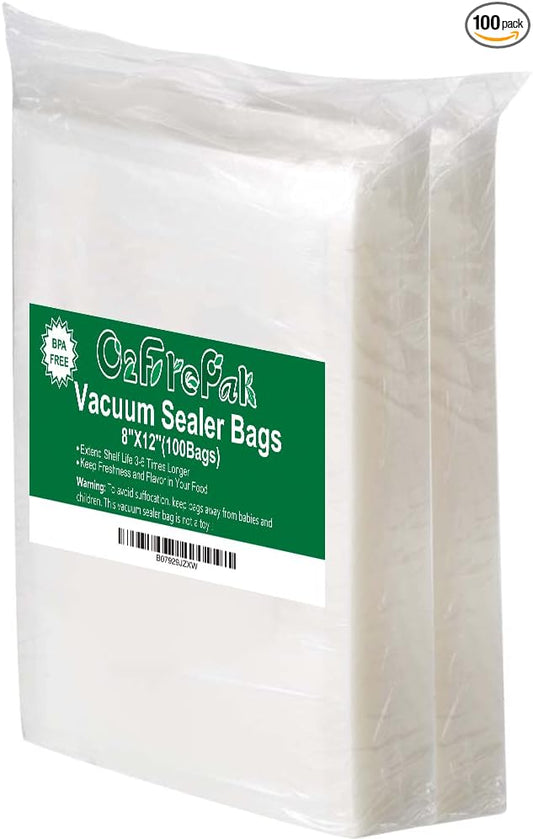 O2frepak 100 Quart Size 8" x 12"Vacuum Sealer Bags with BPA Free and Puncture Prevention,Vacuum Seal Freezer Bags,Great for S