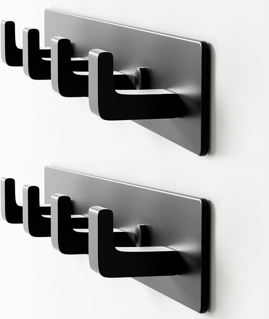 GWAAZXGZ Black Coat Rack Wall Mount - 12.5 inch Modern Metal Hook Rail with 4 Right-Angle Hooks, Drill-Mounted Organizer for 