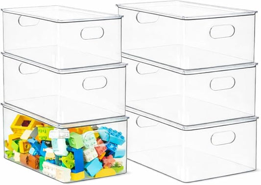 primebox Plastic Clear Stackable Storage Bins with Lids. Great for Pantry or Kitchen Organization. Fridge Organizer Container
