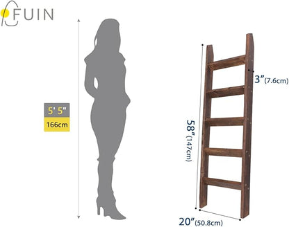 FUIN 5ft (58") Wood Blanket Ladder Living Room Decorative Wall Leaning Farmhouse Quilt Display Holder Rustic Wooden Towel Rac