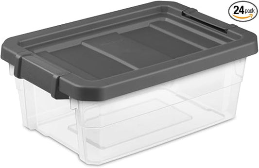 Sterilite 24-Pack Modular Stacker Box, Durable Clear Plastic Storage Bins with Latching Lids, 16 Quart - Stackable Organizing