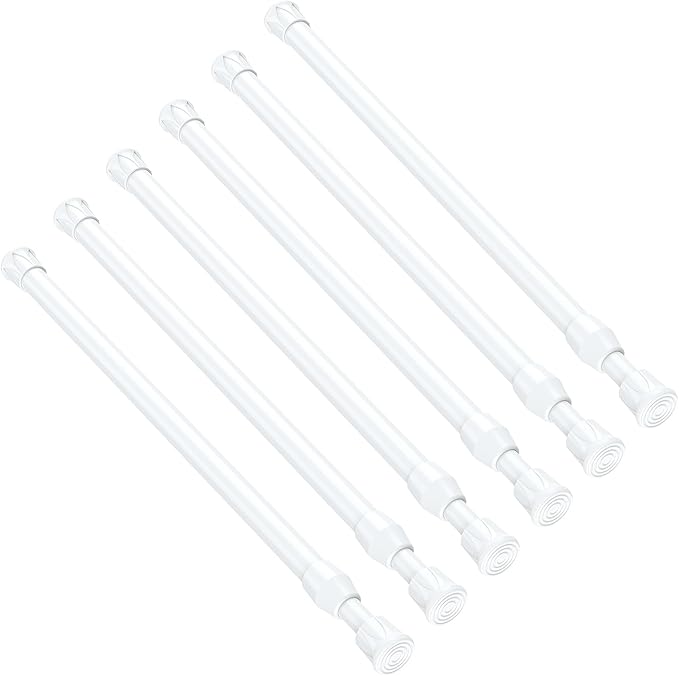 6PCS Small Tension Curtain Rod 27 to 38 Inch,White Short Curtain Rods No Drilling,Loaded Expandable Spring Curtain Rods for W