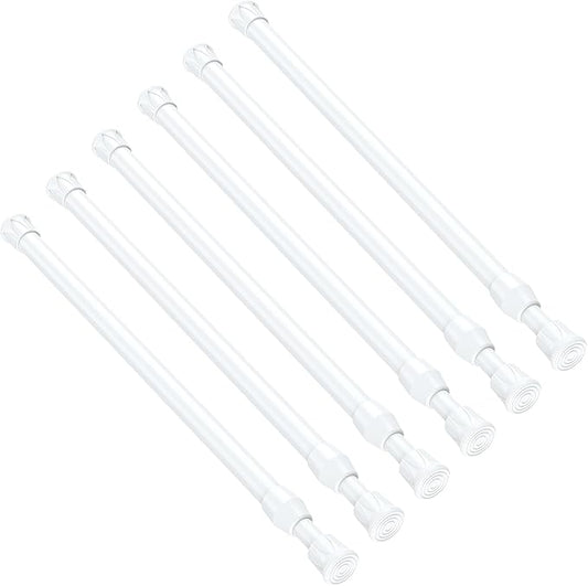 6PCS Small Tension Curtain Rod 27 to 38 Inch,White Short Curtain Rods No Drilling,Loaded Expandable Spring Curtain Rods for W