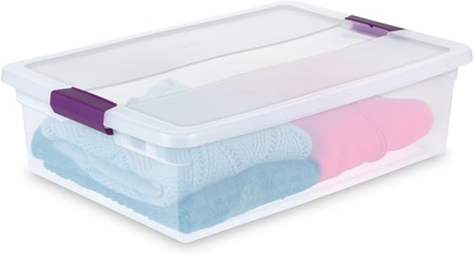 Sterilite 12-Pack 32 Quart ClearView Latch Box, Stackable Organizer Bins with Latching Lids - Clear Plastic Organization Cont
