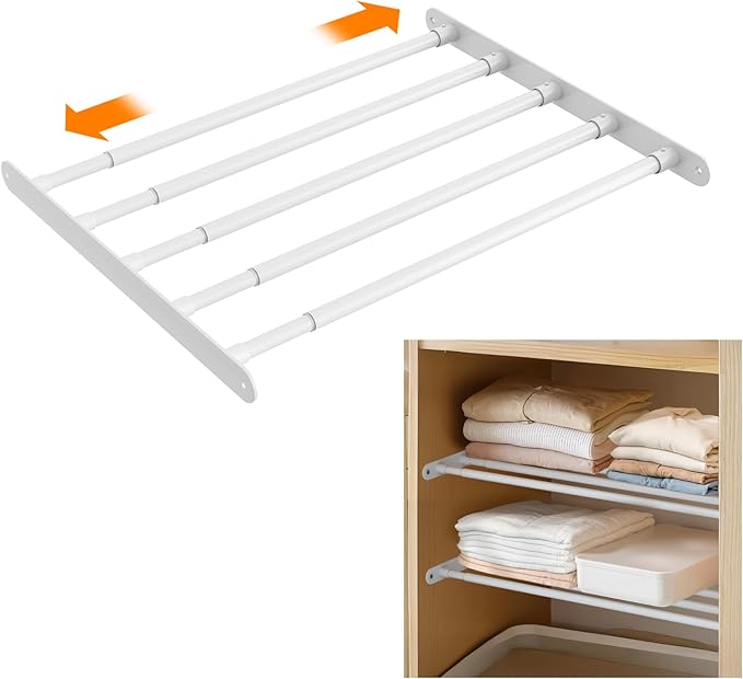 Expandable Closet Shelf Wall-Mounted Metal Storage Rack Adjustable Closet Rod DIY Divider Separator Space Saving for Cabinet 