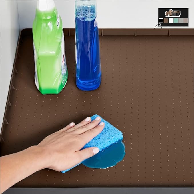 GORILLA GRIP Waterproof Silicone Under Sink Mat with Raised Lip for Kitchen and Bathroom, Cabinet Shelf Liner Stay in Place M