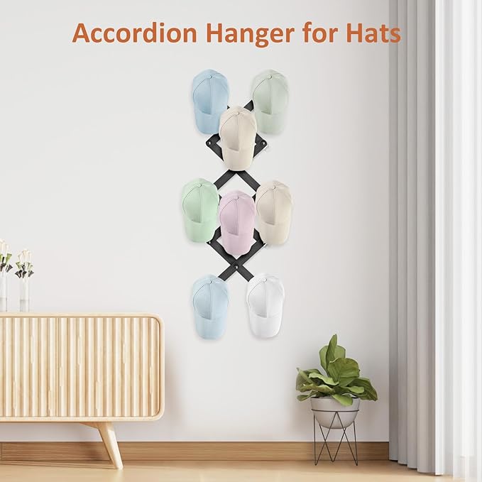 Accordion Wall Hanger, Hat Rack for Wall with 14 Coat Hooks, Expandable Hat Hangers Organizer, Vintage Decorative Coat Rack W