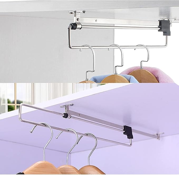 Wardrobe Chrome Pull Out Retractable Wardrobe Clothes Hanger Rail Towel Coat Racks Closet Rod, Extending Rail, Clothes Storag