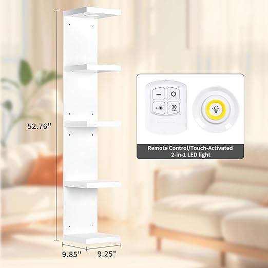 LinTimes 5-Tier LED Wall Shelf with Remote Control, White Floating Shelves Unit, Wall Mounted Display Storage