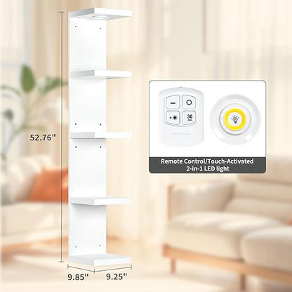 LinTimes 5-Tier LED Wall Shelf with Remote Control, White Floating Shelves Unit, Wall Mounted Display Storage