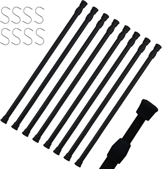 8 Packs Small Tension Rods 16 to 28 inch, Spring Loaded Curtain Rods, RV Refrigerator Tension Rod, RV Curtain Rod for Camper 