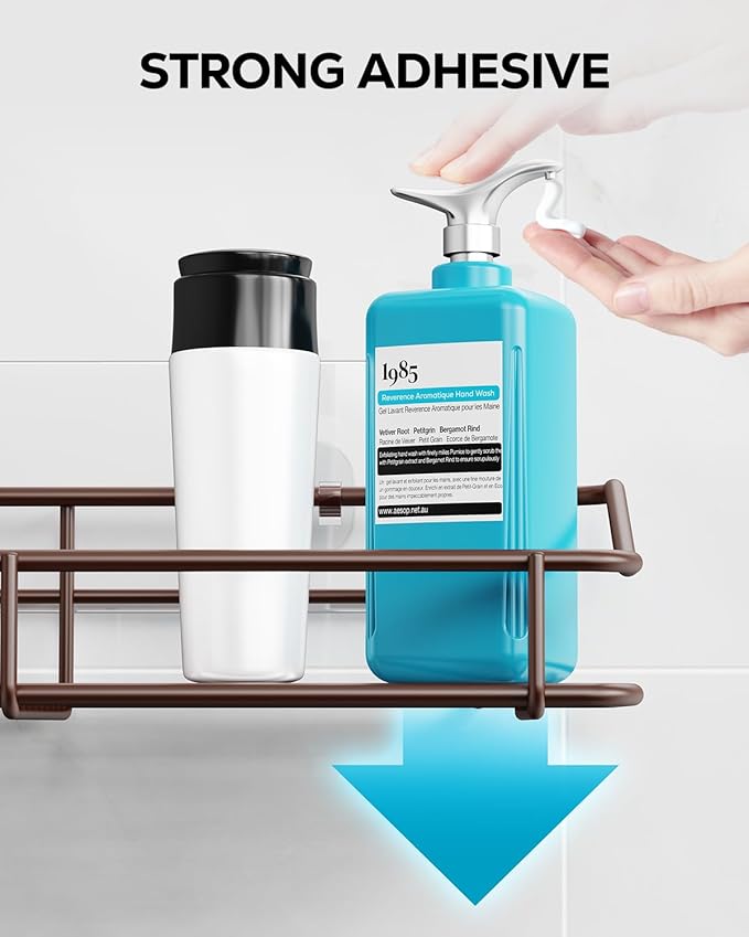 Nieifi Shower Caddy Shelf Storage Rack Adhesive Without Drilling Stainless Steel with Hooks for Washroom, Lavatory, Restroom,