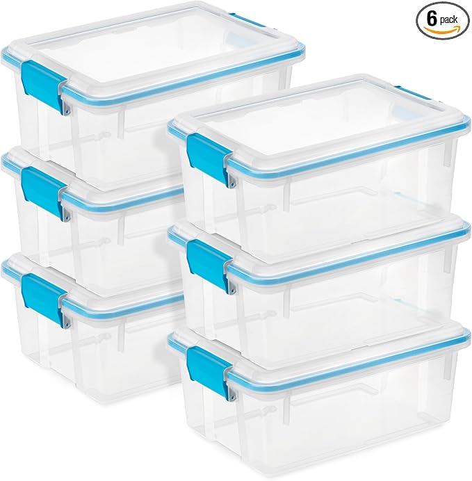 Sterilite 6-Pack Gasket Box, Weather-Resistant Storage Bins with Latching Lids, 12 Quart - Heavy-Duty Organizing Containers f