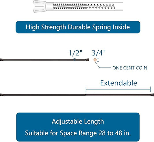 TYRON 6Pcs Spring Tension Curtain Rods for Windows 28 to 48 Inch, Bronze Adjustable Extendable Small Tension Rod No Drill, Ro