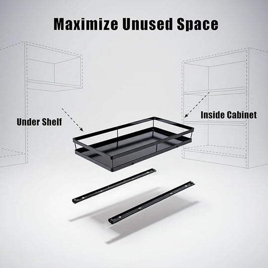 Under Sink Organizer, Dual-Rail Ball-Bearing, Under Kitchen Sink Organizer, 6-Level Adjustable, Under Cabinet Organizer, No-D